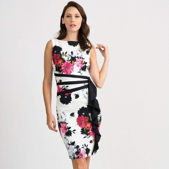 NWT Joseph Ribkoff Style 201518 White/Multi Floral Women's Sleeveless Dress Sz 8